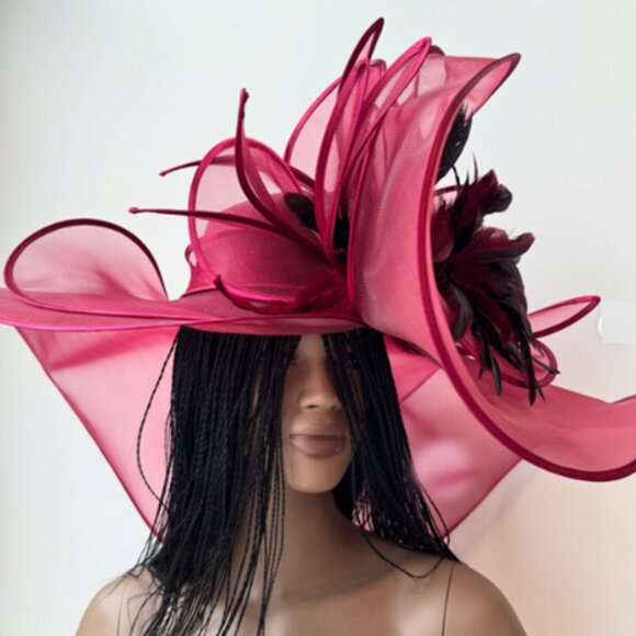 Paris Hand-Made Large Brim Ruffle Organza Hat – Elegant Fascinator for Derby